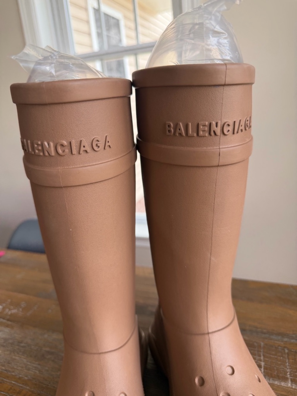 Balenciaga x crocs rain boots size 38 women’s US  size 7-7.5 tan, taupe - Picture 3 of 5